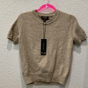 Beige Short Sleeve Wool Blend Sweater